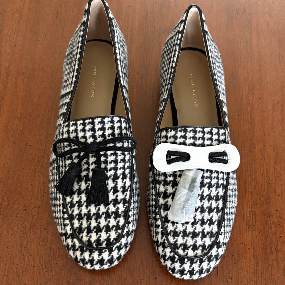 Ann Taylor Houndstooth Black and White Loafers- NWOB